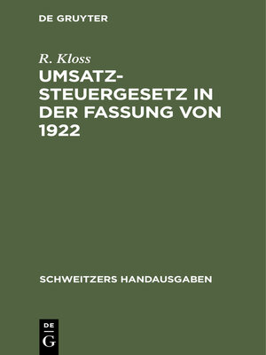 cover image of Umsatzsteuergesetz in der Fassung von 1922